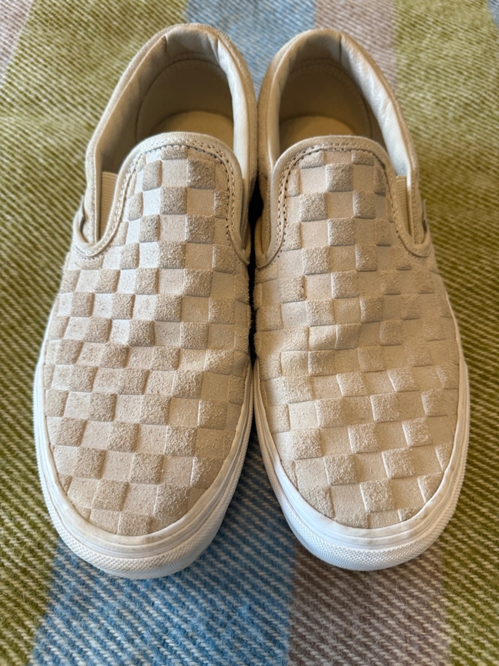 Vans Slip-On Checkerboard Suede Sneakers in Beige
